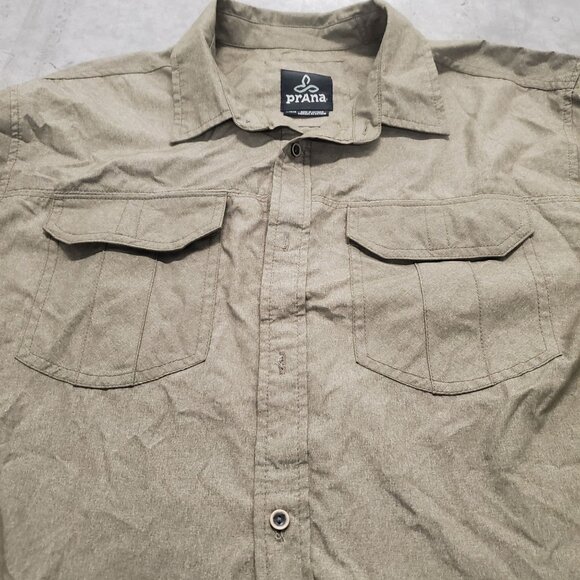 Prana Mens Long Roll-Up Sleeve Button-Up Shirt  Light Brown/Beige Size L - Picture 2 of 7